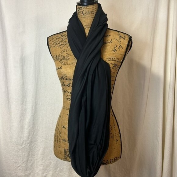 Women’s Infinity Scarf Black Semi Sheer Viscose/Poly Blend Drapes Beautifully - Picture 2 of 6